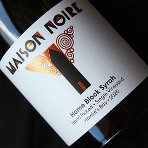 Maison Noire branded wine label on Home Block Syrah